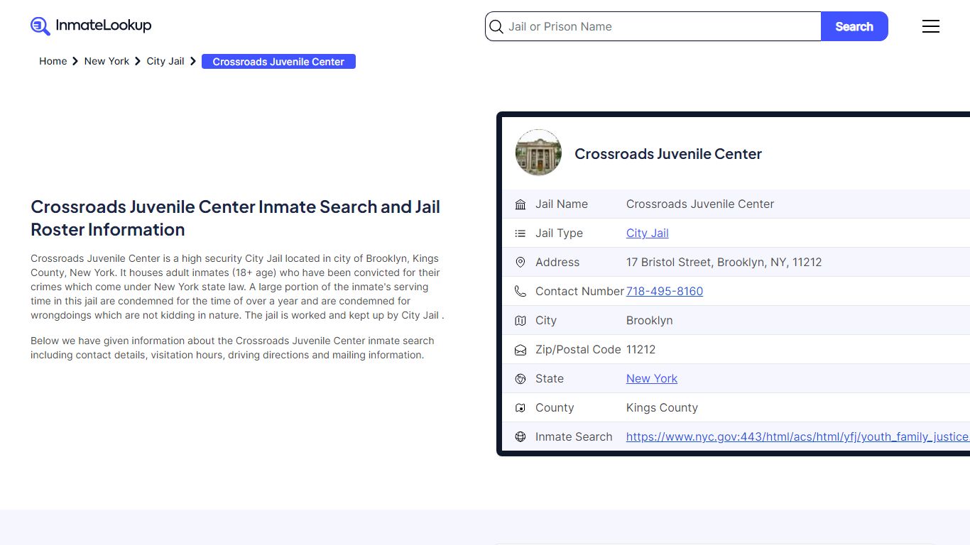 Crossroads Juvenile Center (NY) Inmate Search New York - Inmate Lookup